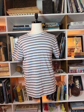 Men's Short-Sleeve Striped Crewneck T-Shirt - White & Burgundy